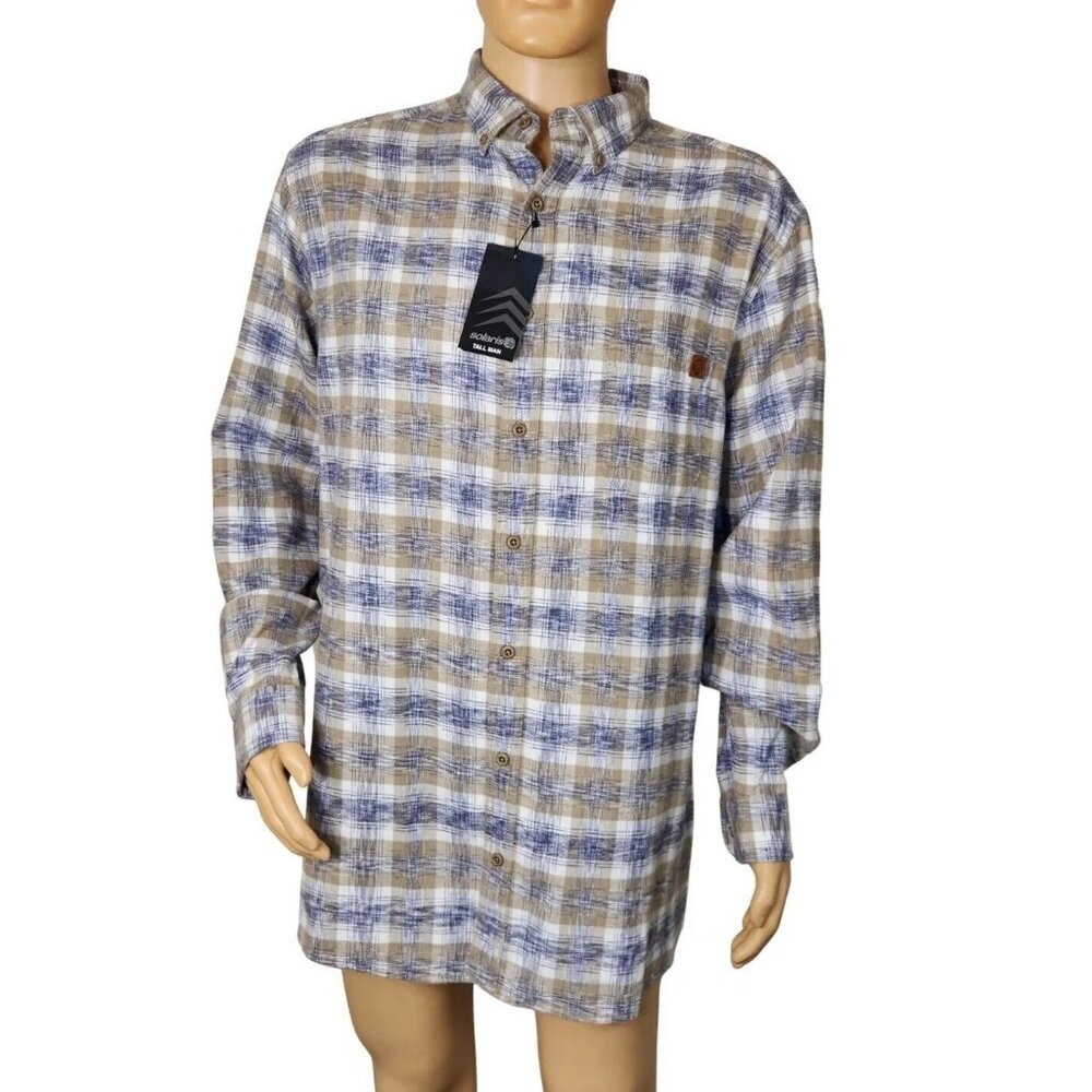 Solaris Shirt Men's Tall Man Cream White Plaid ButtonUp Long Sleeve Size XLT 10